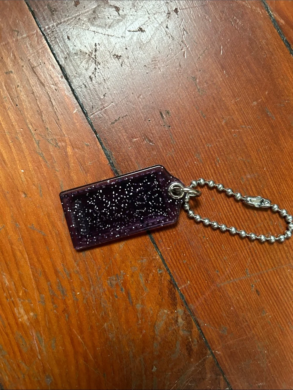 Coach Purple Logo Tag Keychain Charm with Silver Chain